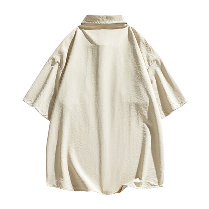 Igoi Amerika yuqori ko'chada qulay moda ish kiyimi nozik kesilgan tasodifiy ko'p qirrali tekis rangli oddiy bo'sh lapel qisqa yengli ko'ylaklar erkaklar va ayollar bir xil