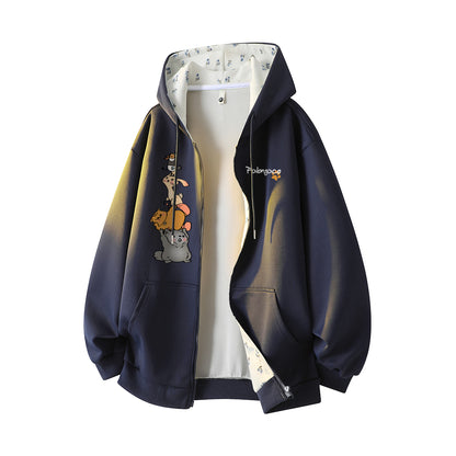 Pal ongaco pal ongaco Amerika retro soddaligi multfilm naqshli bosma harflar logotipi erkin universal trend ko'ylagi ko'ylagi qulay tasodifiy kaputli kardigan kozok erkaklar va ayollar bir xil paragraf bilan