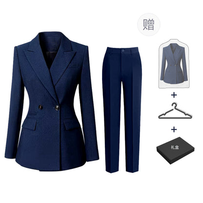 Bir parcha to'plam sovg'a qutisi tekis rangli uzun yengli ko'ylagi qulay oddiy shimlar salqin adaçayı imperator opasi ish joyi ayollar kostyumi kostyumi ayol to'q ko'k