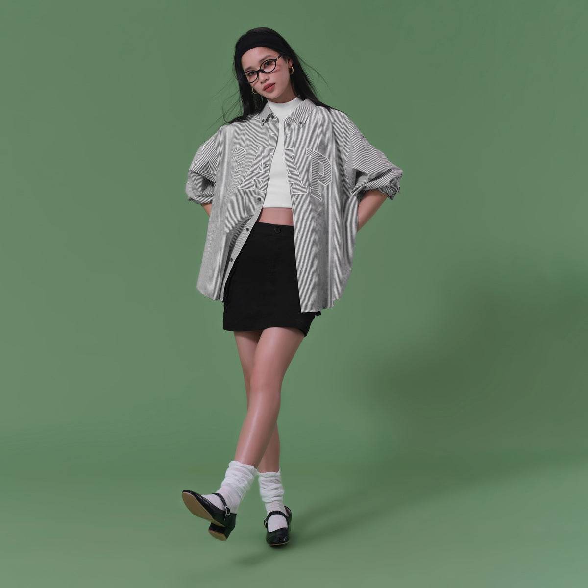 Рубашка Gap Long Sleeve Logo Stripe Shirt - Boxette Shop