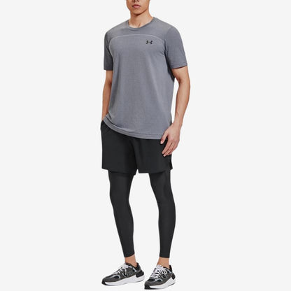 Under armour ua rush vanish elite american vintage back letter print sports crew neck short sleeve t-shirt men's rhino grey