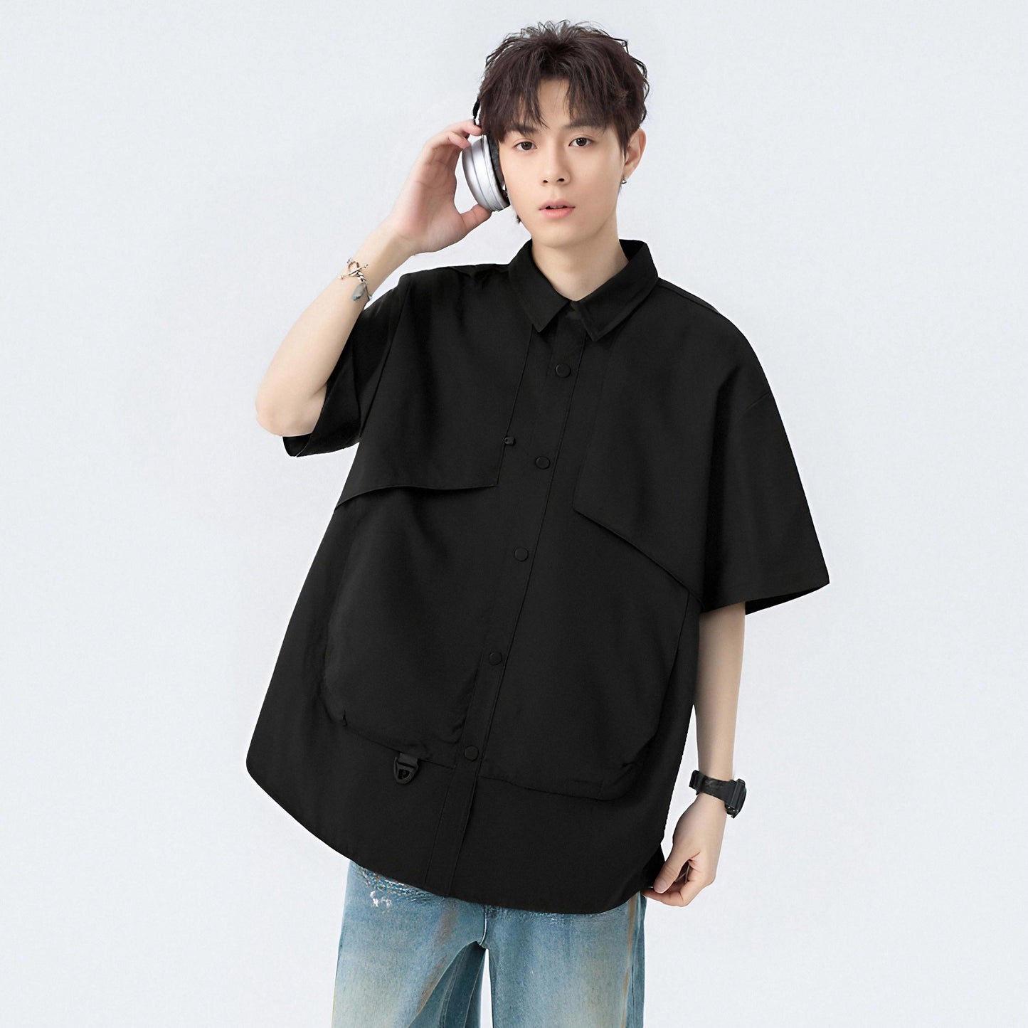 Paddy Julia Amerika yuqori ko'cha konstruktiv dizayn lapel bo'sh tasodifiy kundalik qatnov katta gangster o'zini kelishgan qulay, ko'p qirrali qisqa yengli ko'ylak modellari bilan erkaklar va ayollar