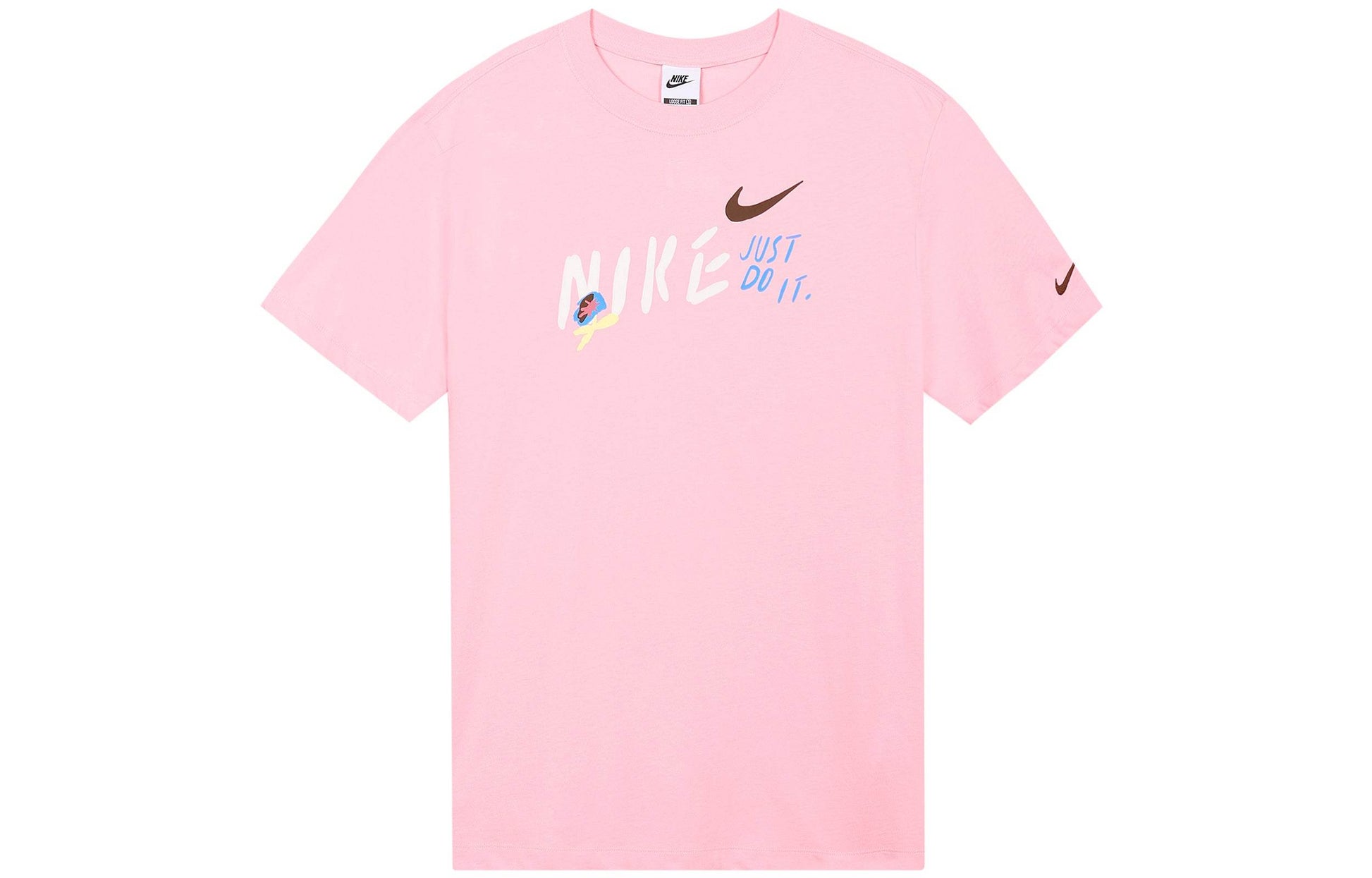 Nike sportswear алфавит печатных американский винтаж свободные круглый вырез короткий рукав допамин падения плечо рукав футболка женская средний мягкий розовый - Boxette Shop