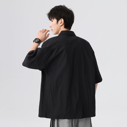 Igoi Amerika tekis rangli oddiy asosiy modellar bo'shashgan yagona ko'krakli teksturali yelkada erkin his qiluvchi oddiy yuzta tekis kalta yengli ko'ylaklar bir xil modeldagi erkaklar va ayollar