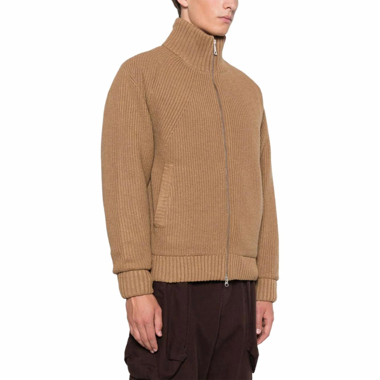 Carhartt o'chiruvchi tekis rangli stendli yoqa fermuarli uzun yengli trikotaj ko'ylagi erkaklar jigarrang