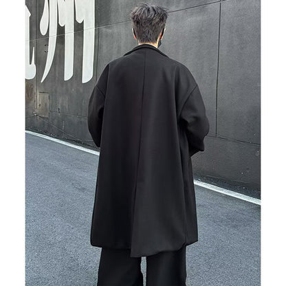 Mato chizig'i kichik odamlar koreyscha bir ko'krakli uzun bo'sh qulay katta cho'ntaklar kostyum yoqasi issiq Britaniya uslubidagi jun tvid palto katta ma'noda trench palto tasodifiy ko'p qirrali ochiladigan yelkali uzun yengli