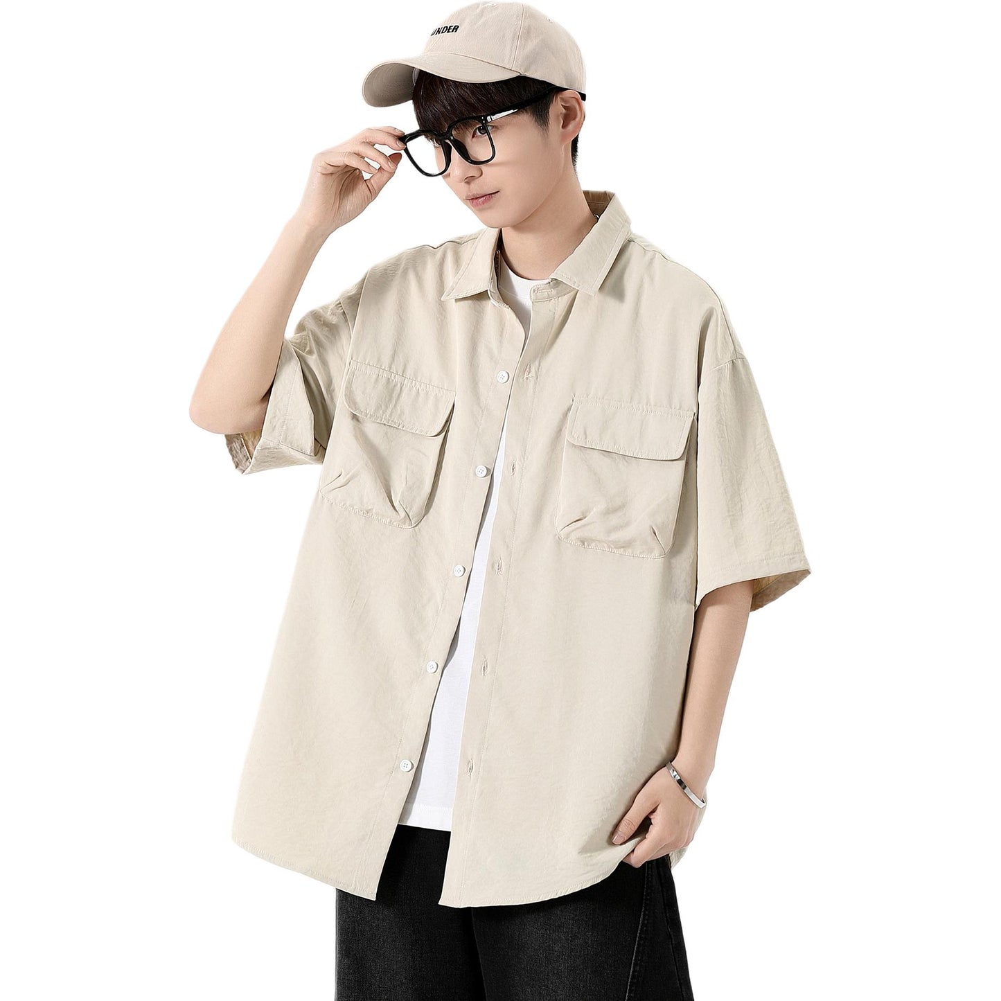 Igoi Amerika yuqori ko'chada qulay moda ish kiyimi nozik kesilgan tasodifiy ko'p qirrali tekis rangli oddiy bo'sh lapel qisqa yengli ko'ylaklar erkaklar va ayollar bir xil