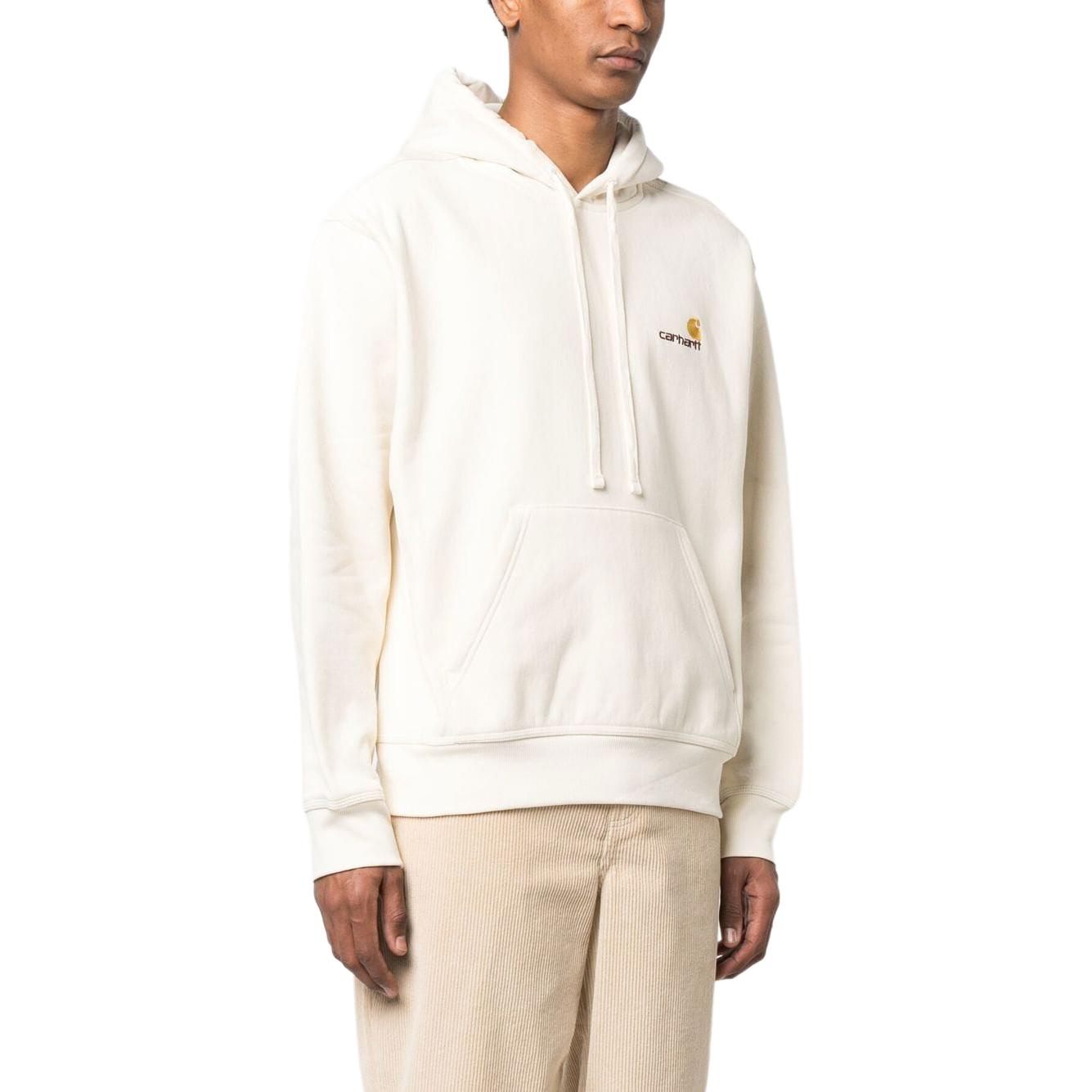 Carhartt logotipi naqshli paxta kanguru cho'ntak qalpoqli kozok uniseks bej