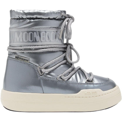 Moon boot junior park pu round toe lace high top kids' boots kids' silver