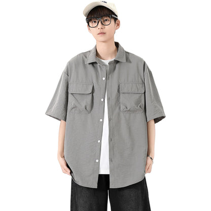 Igoi Amerika yuqori ko'chada qulay moda ish kiyimi nozik kesilgan tasodifiy ko'p qirrali tekis rangli oddiy bo'sh lapel qisqa yengli ko'ylaklar erkaklar va ayollar bir xil