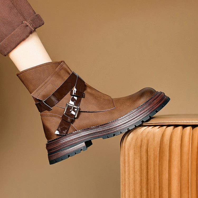 Balletcat воловьей кожи винтаж британский стиль толстым дном фея модный темперамент мода тенденция универсальный личность 16 см мартин сапоги 4,5 см женщин