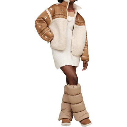 Ugg colour block collar zip long sleeve jacket women's chestnut