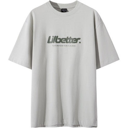 Lilbetter harfi logotipi bosma paxta amerikalik kundalik toza kiyimli dumaloq bo'yinli yarim yengli bo'shashgan juftlik qisqa yengli futbolka modelli erkaklar va ayollar