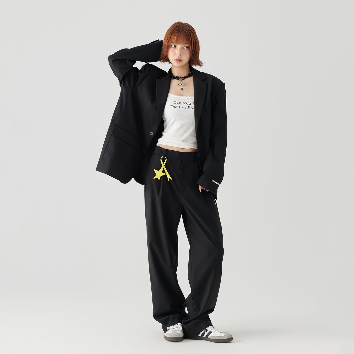 Golfcross sof rangli klassik harfli bosma asosiy oddiy bo'sh tasodifiy draped kostyum kostyum uniseks qora