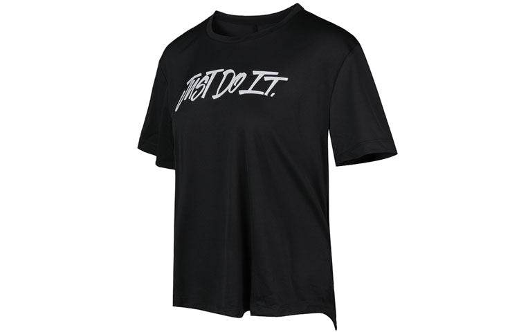 Nike casual sports letter printed american vintage solid colour round neck short sleeve formal sleeve t-shirt women's black - Boxette Shop