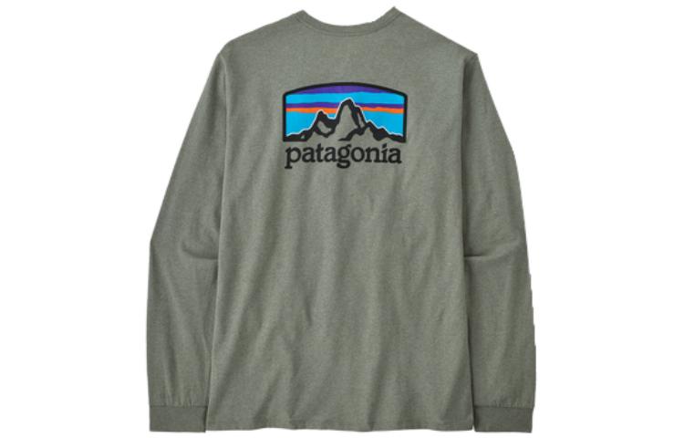 Patagonia patagonia responsibili-tee qor bosilgan tog'li nafas oladigan dumaloq bo'yinli uzun yengli erkaklar futbolkasi