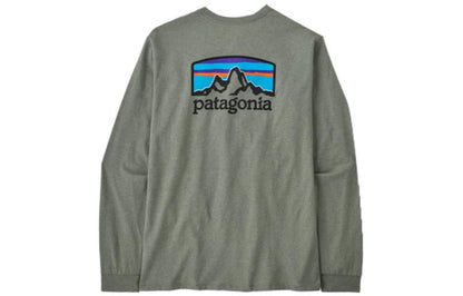 Patagonia patagonia responsibili-tee qor bosilgan tog'li nafas oladigan dumaloq bo'yinli uzun yengli erkaklar futbolkasi