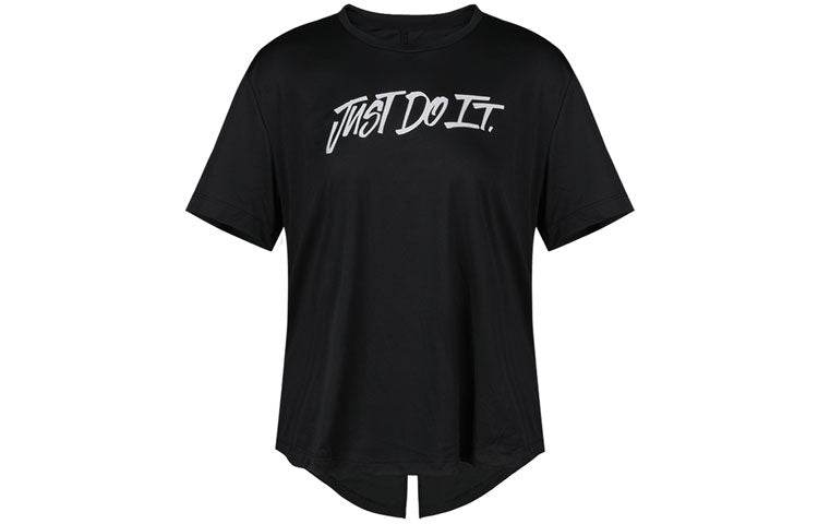Nike casual sports letter printed american vintage solid colour round neck short sleeve formal sleeve t-shirt women's black - Boxette Shop