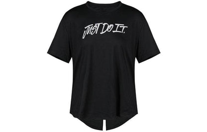 Nike casual sports letter printed american vintage solid colour round neck short sleeve formal sleeve t-shirt women's black - Boxette Shop