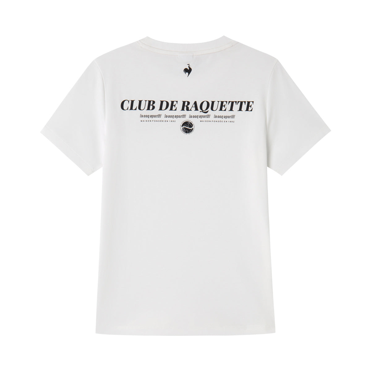 Le coq sportif brendi logotipi shablonlari ochiq havoda kundalik sport ekipaji bo'yinbog'li kalta yengli futbolka ayollar