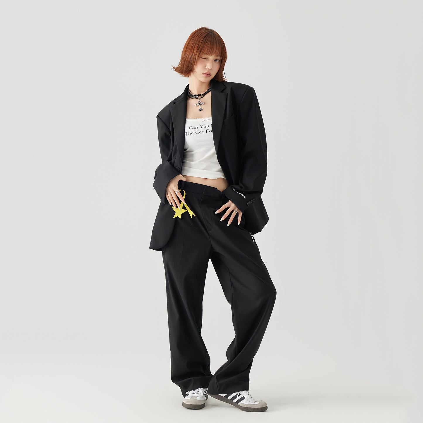 Golfcross sof rangli klassik harfli bosma asosiy oddiy bo'sh tasodifiy draped kostyum kostyum uniseks qora