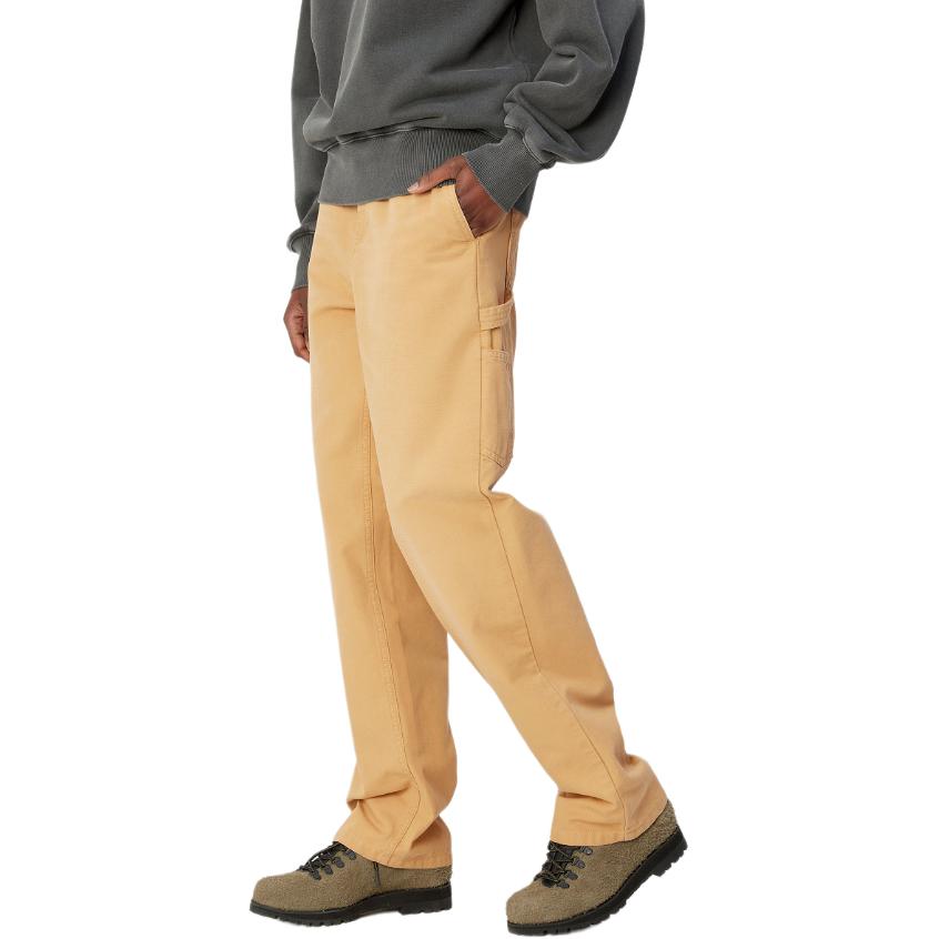 Carhartt wip ss24 v' pirs shim, to'g'ridan-to'g'ri bo'shashgan tekis kvadrat yorliqli fermuarli uzun ish shimlari xaki