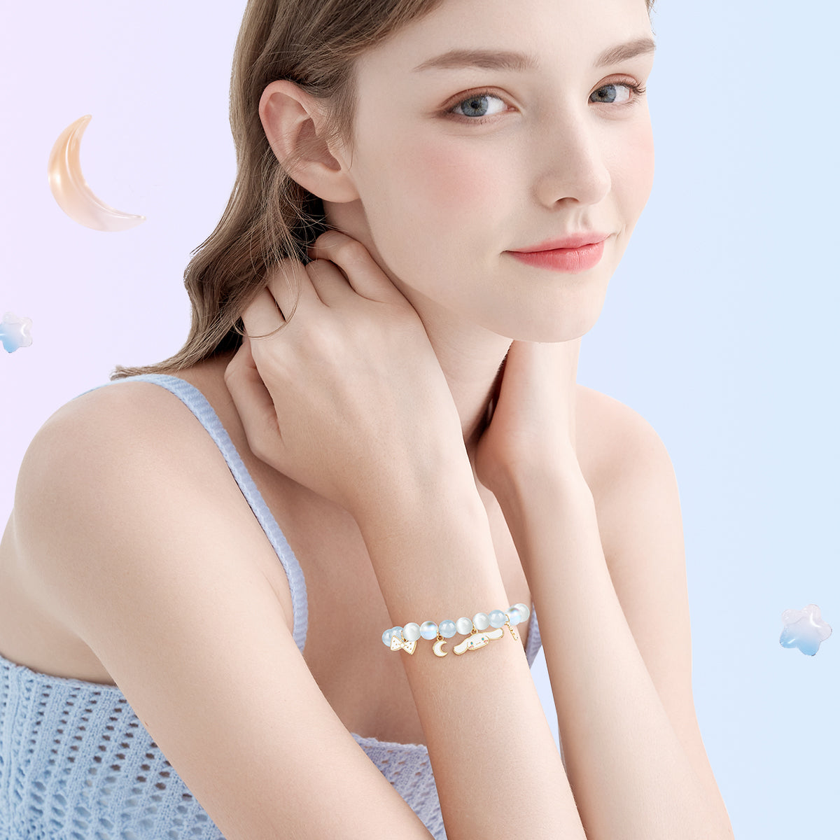 Браслет женский Hello Kitty Bow Rose Quartz