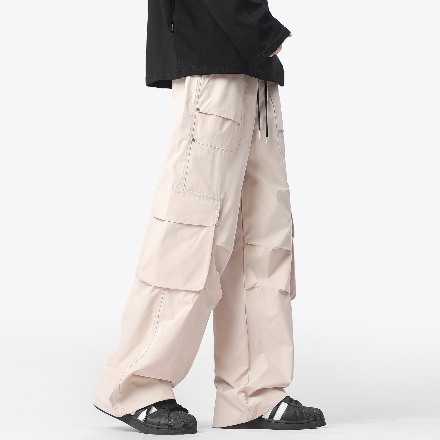 Paddy Julia American outdoor vintage logging, micro-pleated dizayn ma'nosi bir rang cho'ntaklar o'rta bel galstuk kamar bo'sh tekis sudrab erga yuz yuz kundalik ish shim bilan bir xil modellari bilan erkaklar va ayollar