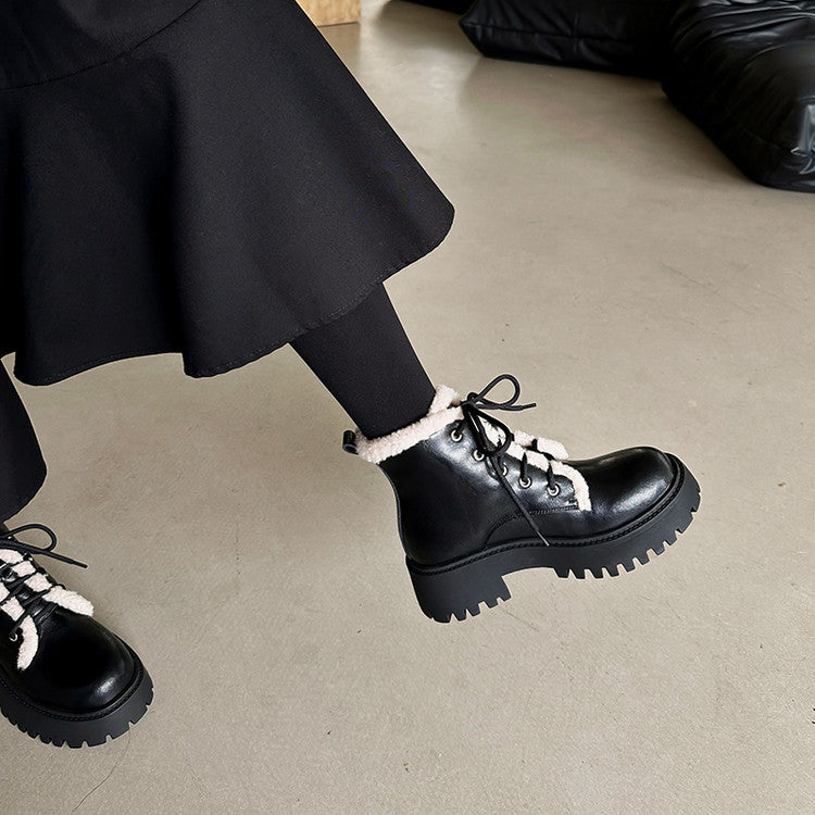 Balletcat коровья кожа толстая подошва мех шик padded темперамент сладкий дата носить удобный мода модные универсальный 11 см мартин сапоги 7 см женщины