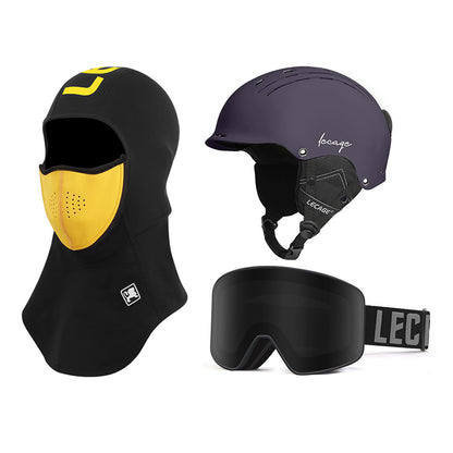 Lecage lecage ветрозащитный анти-туман магнитный снег очки теплая маска сочетание abs безопасности аварии лыжный шлем