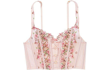 Victoria's secret/victoria's secret floral embroidered skinny unlined shapewear lace fishbone corset bra 5s5y ballet pink - Boxette Shop