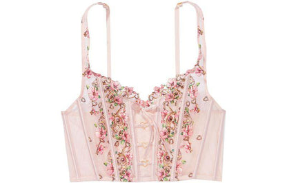 Victoria's secret/victoria's secret floral embroidered skinny unlined shapewear lace fishbone corset bra 5s5y ballet pink - Boxette Shop
