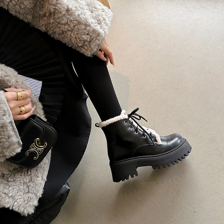 Balletcat коровья кожа толстая подошва мех шик padded темперамент сладкий дата носить удобный мода модные универсальный 11 см мартин сапоги 7 см женщины