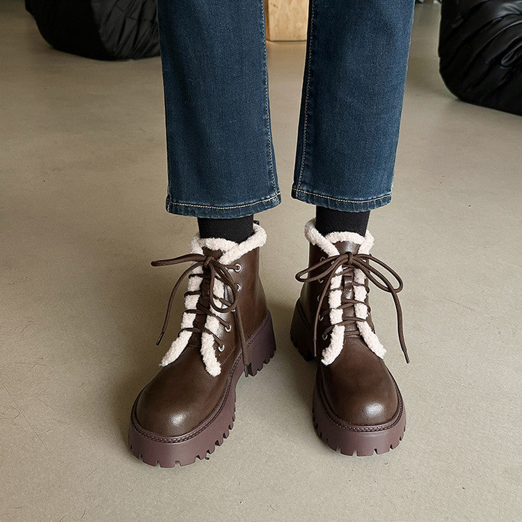 Balletcat коровья кожа толстая подошва мех шик padded темперамент сладкий дата носить удобный мода модные универсальный 11 см мартин сапоги 7 см женщины