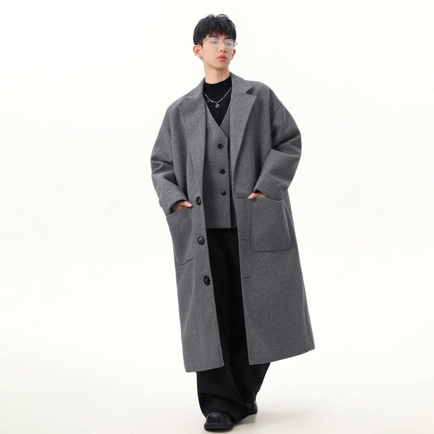 FC Barcelona koreys dangasa uslubidagi asosiy uzun cho'ntakli issiq ko'ylagi uzun yengli lapel ikki qismli qulay moda katta sezgi trendi tasodifiy palto bir xil paragrafli erkaklar va ayollar