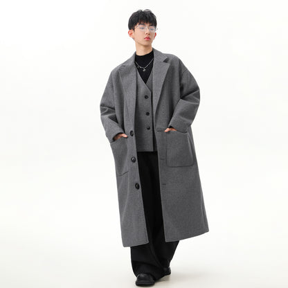 FC Barcelona koreys dangasa uslubidagi asosiy uzun cho'ntakli issiq ko'ylagi uzun yengli lapel ikki qismli qulay moda katta sezgi trendi tasodifiy palto bir xil paragrafli erkaklar va ayollar