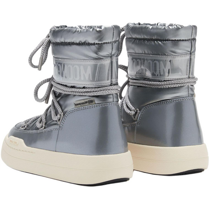 Moon boot junior park pu round toe lace high top kids' boots kids' silver