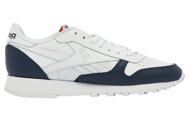 Reebok classic leather low top running shoes men's blue white