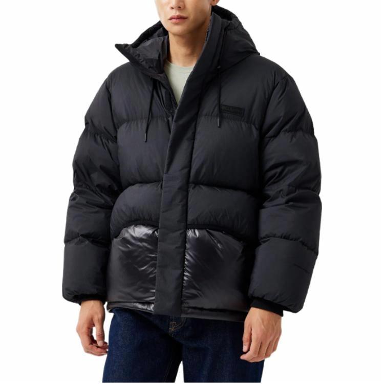 Columbia columbia сплошной цвет логотип вышивка стринги капюшон застежка-молния с длинным рукавом вниз куртка мужская черный