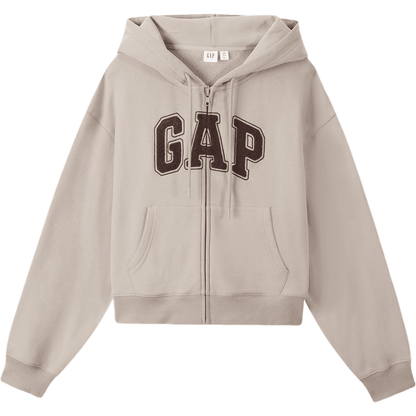 Gap casual zip simple solid colour drop shoulder padded hooded long sleeve sweatshirt women's - Boxette Shop