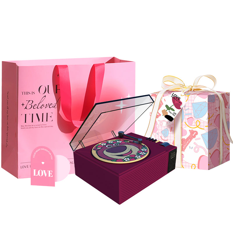 Disney retro vinil bluetooth dinamiki Hifi ovoz sifati led atrof-muhit yorug'ligi aylanadigan rekord ofis uyi aqlli AI soati ijodiy multfilm uslubidagi sovg'a to'plami