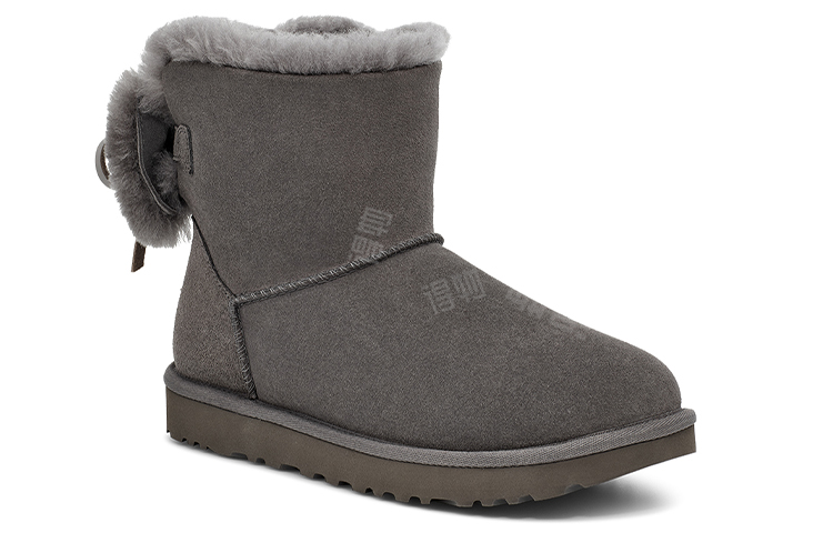 Ugg classic double bow mini замшевые теплые износостойкие нескользящие сапоги с двойным бантом, подбитые короткой трубкой, женские угольно-серые