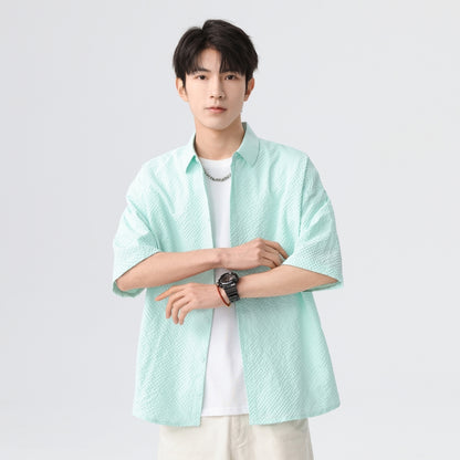 Igoi Amerika tekis rangli oddiy asosiy modellar bo'shashgan yagona ko'krakli teksturali yelkada erkin his qiluvchi oddiy yuzta tekis kalta yengli ko'ylaklar bir xil modeldagi erkaklar va ayollar