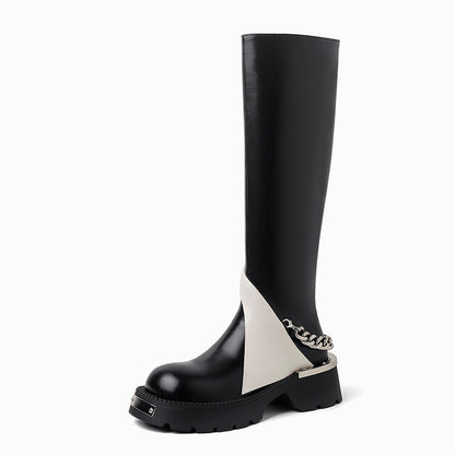 Balletcat воловья кожа цвет блокировки мода casual дизайн толстая подошва высокие сапоги 5 см женские