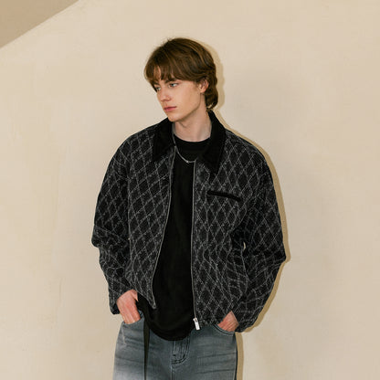 Lilbetter Retro Geometrik Teksturali Jakkard Lapel Daniy Ko'ylagi Erkaklar Qora