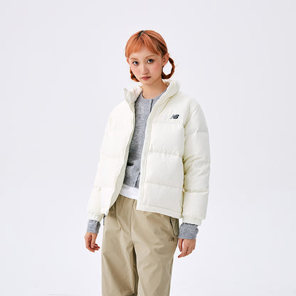 New Balance sport life to'plami brend logotipi engil tekis rangli fermuarli etagi sozlanishi stendli yoqa o'rdak past qalpoqsiz oddiy nonli past ko'ylagi ayollar fil suyagi