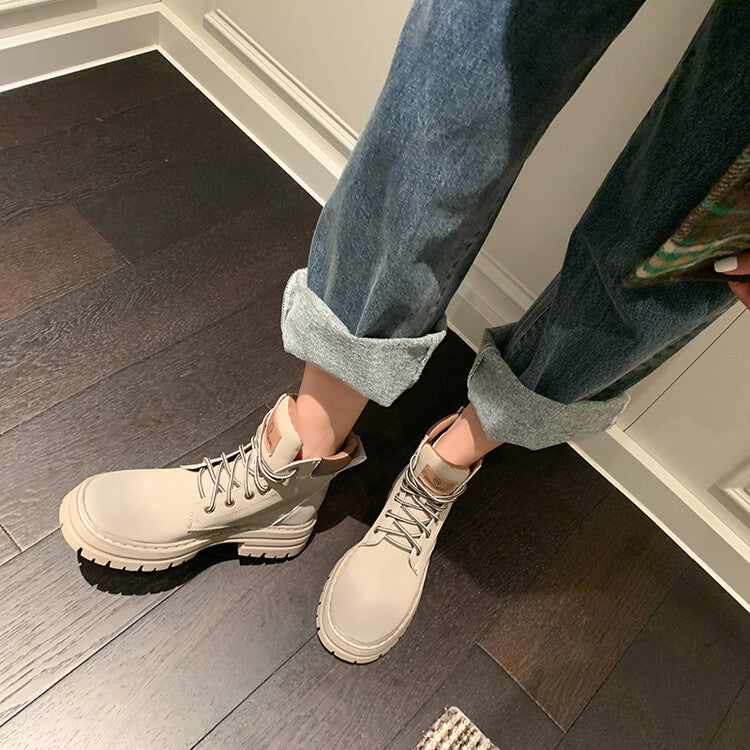 Balletcat воловьей кожи шнуровка рабочая одежда модные личности высота увеличить удобные модные тенденции сто теплый короткий мартин сапоги 5 см женщина