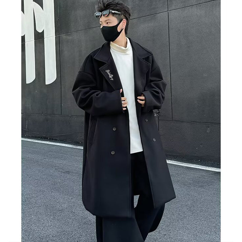 Mato chizig'i kichik odamlar koreyscha bir ko'krakli uzun bo'sh qulay katta cho'ntaklar kostyum yoqasi issiq Britaniya uslubidagi jun tvid palto katta ma'noda trench palto tasodifiy ko'p qirrali ochiladigan yelkali uzun yengli