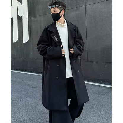 Mato chizig'i kichik odamlar koreyscha bir ko'krakli uzun bo'sh qulay katta cho'ntaklar kostyum yoqasi issiq Britaniya uslubidagi jun tvid palto katta ma'noda trench palto tasodifiy ko'p qirrali ochiladigan yelkali uzun yengli