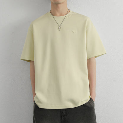 Hvga asosiy modellari eski pul uslubi yumshoq va qulay teri salqin tuyg'u yarim yengli pastki ko'ylak Amerika tekis rangli moda shaxsiyat trendi tasodifiy erkin qisqa qisma futbolkalar bir xil modellar bilan erkaklar va ayollar